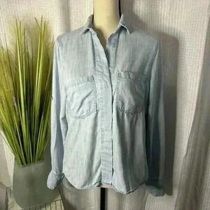 Bella Dahl Women’s S Button Up Long Sleeve Shirt Tail Chambray Top 100% Tencel